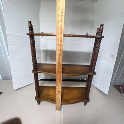 Vintage Wood Wall Shelf 3 Tier Trinket Display. Used in good condition with minor cosmetic blemishes. These blemishes are in the form of some minor sc