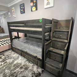 Twin Over Twin Bunk Bed Solid Wood 