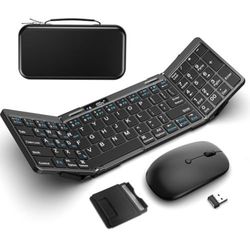 Foldable Keyboard and Mouse, EDJO Folding Keyboard Mouse Combo with Portable Case, 2.4G Wireless