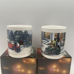Vintage Harley Davidson Christmas Series Coffe Mug “The perfect Tree” 1985 & “Home For The Holidays” 1992