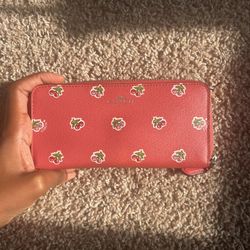 Coach Slim Accordion Zip Clutch Wallet Cherry Print Pink Retail Price: $195