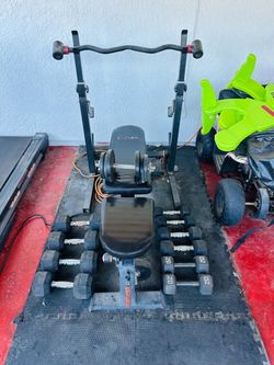 Dumbbells, workout bench, dumbbell bar and barbell stand