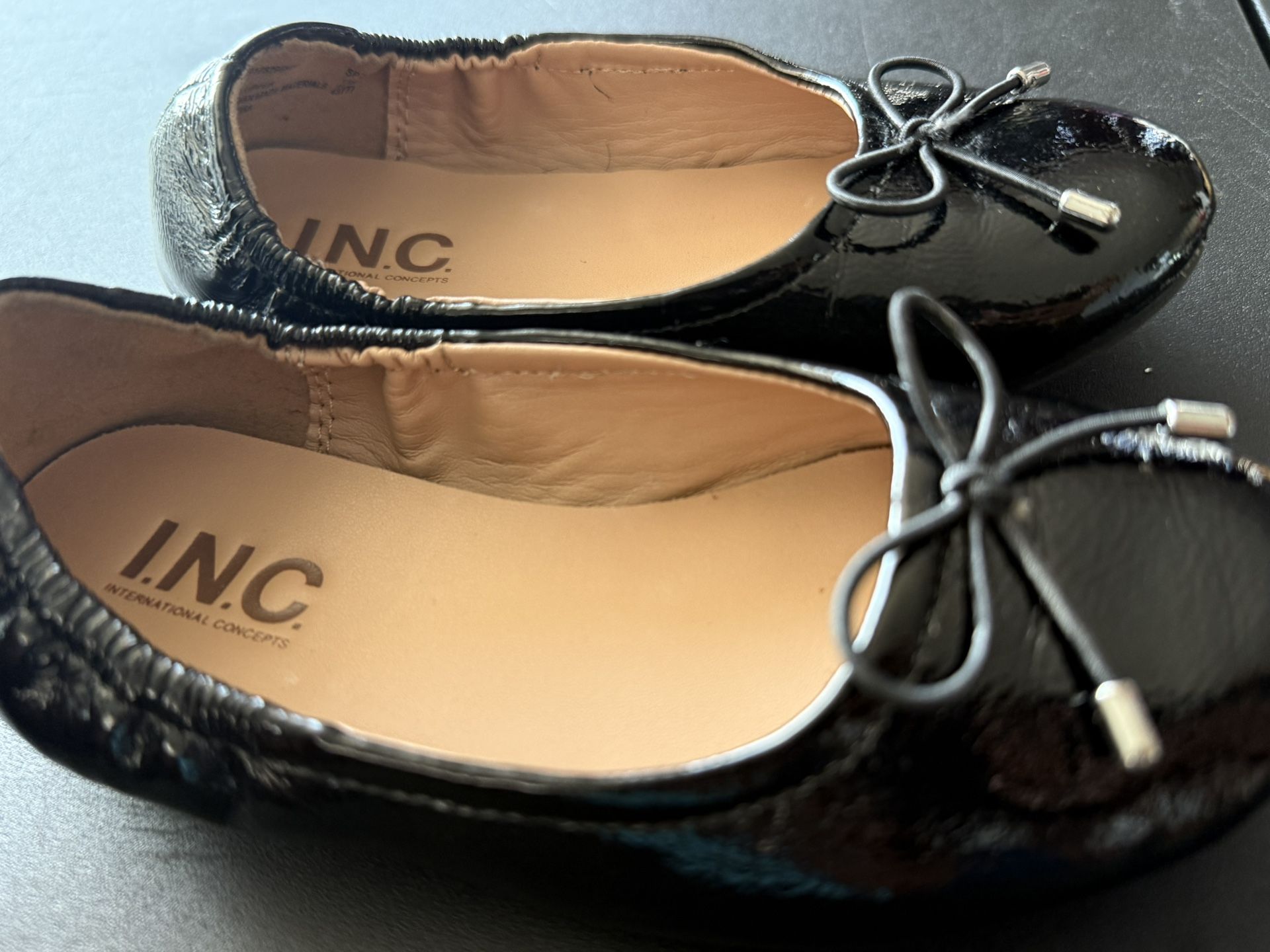 INC International Concepts Black Flats with Decorative Bow