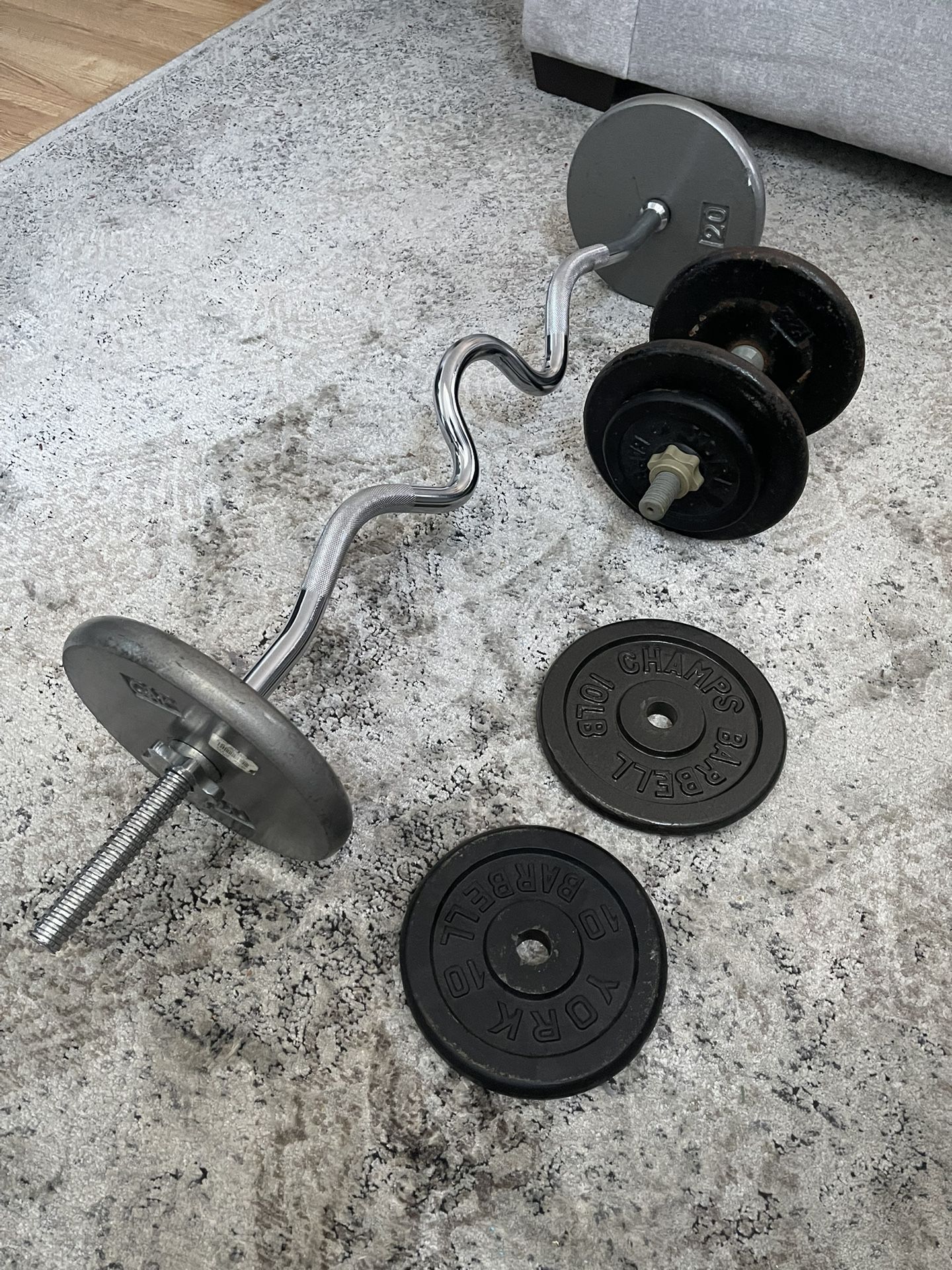 40lbs curled barbell & 25lbs dumbbell set