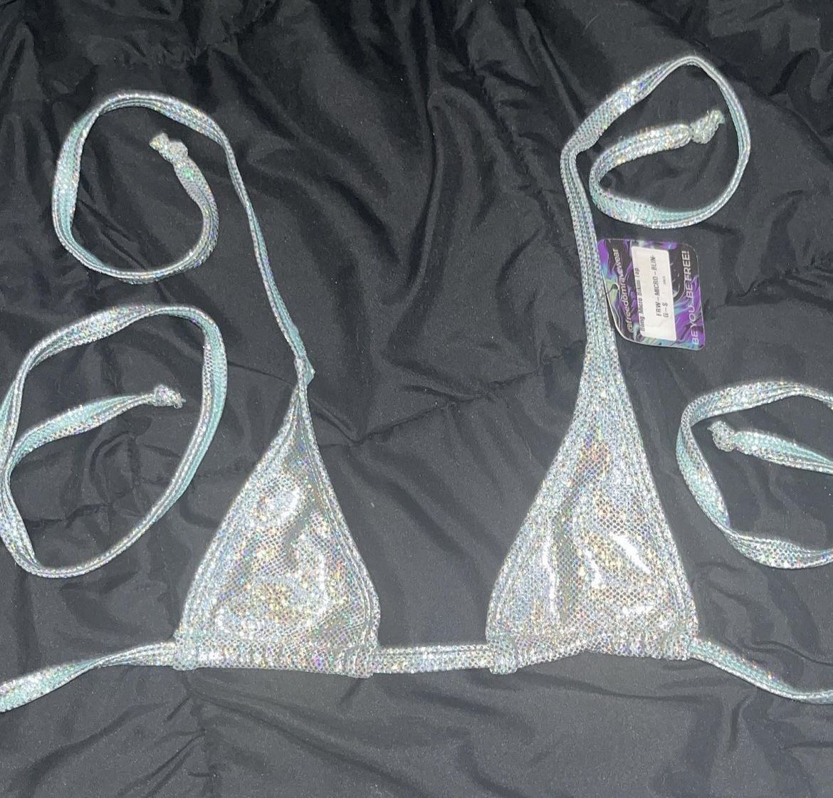 Sparkly Silver Micro Bikini Top