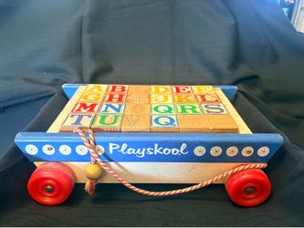 Vintage Playskool Wooden Alphabet Block Wagon — 1960s/70s