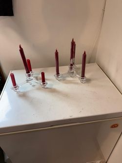 Antique Lot of 2 Cut Glass Crystal Candle Holders w/Candles Max 4 per Holder OBO