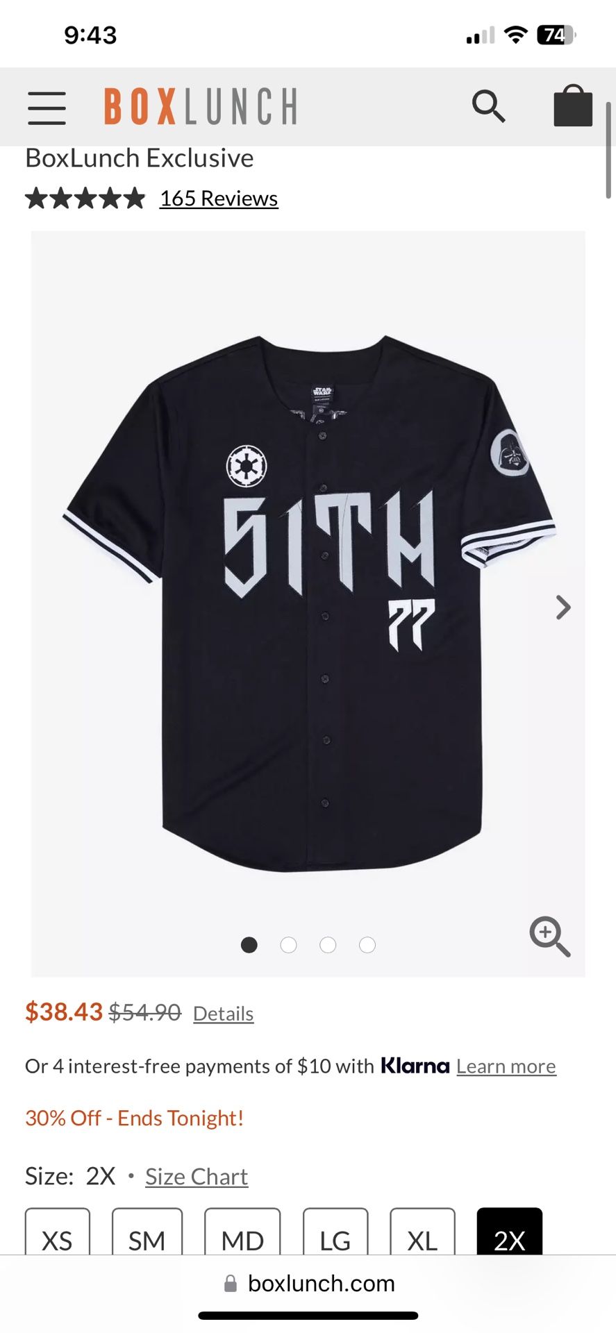 Star Wars Darth Vader Sith Baseball Jersey - BoxLunch Exclusive