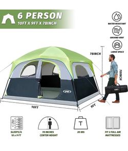 Easy Setup Windproof Double Layer Camping Tent with 1 Mesh Door & 5 Large Mesh Windows 10'X9'X78in(H)