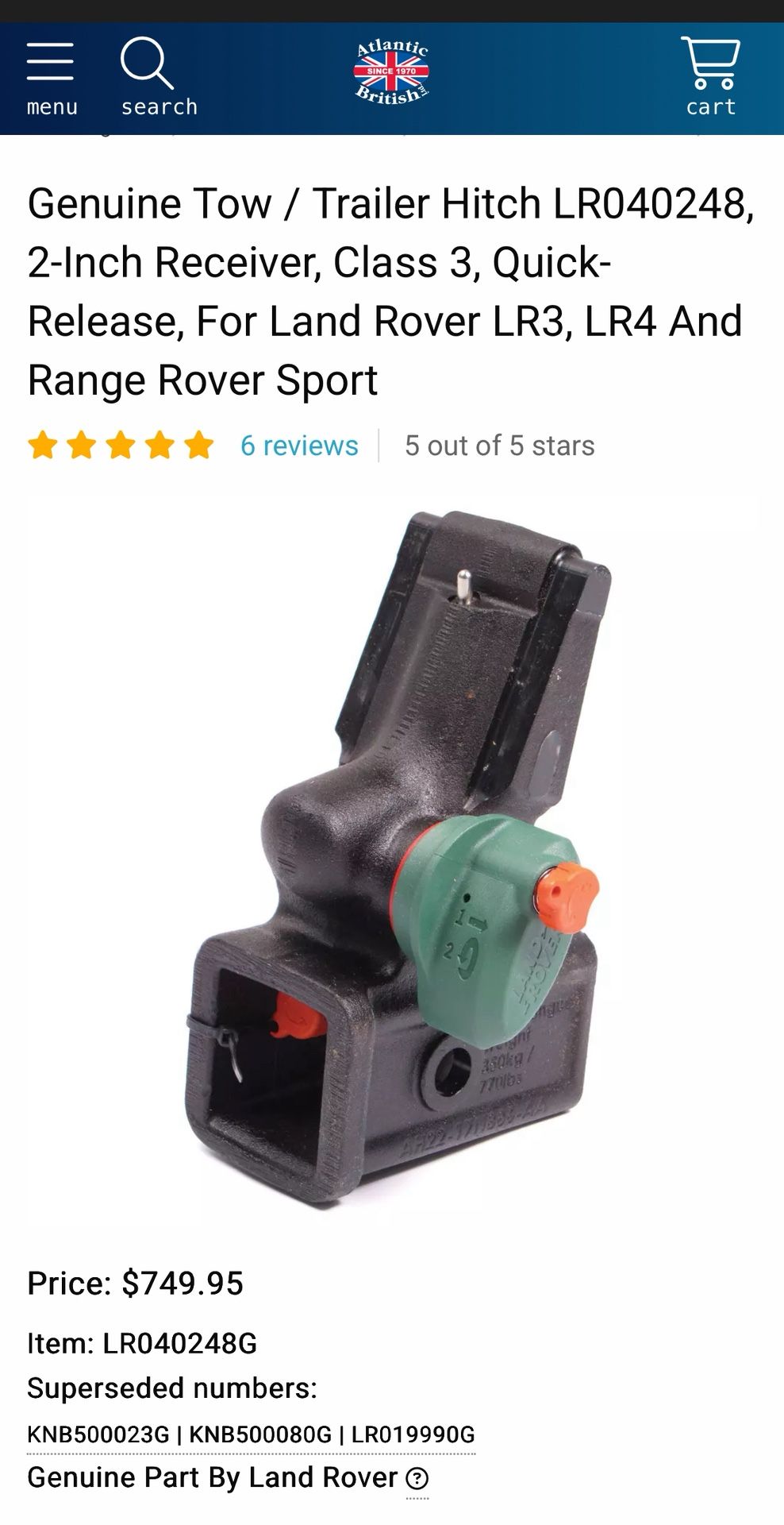 Land Rover Tow/Trailer Hitch (Genuine)