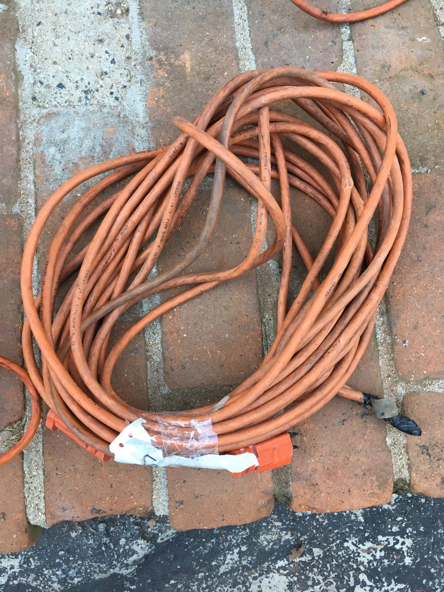 Thick Extension Cords 50 Feet (EACH), for trimmers and hedgers and all kinds of safe electric uses! NOTE: wires have been taped and knotted for S