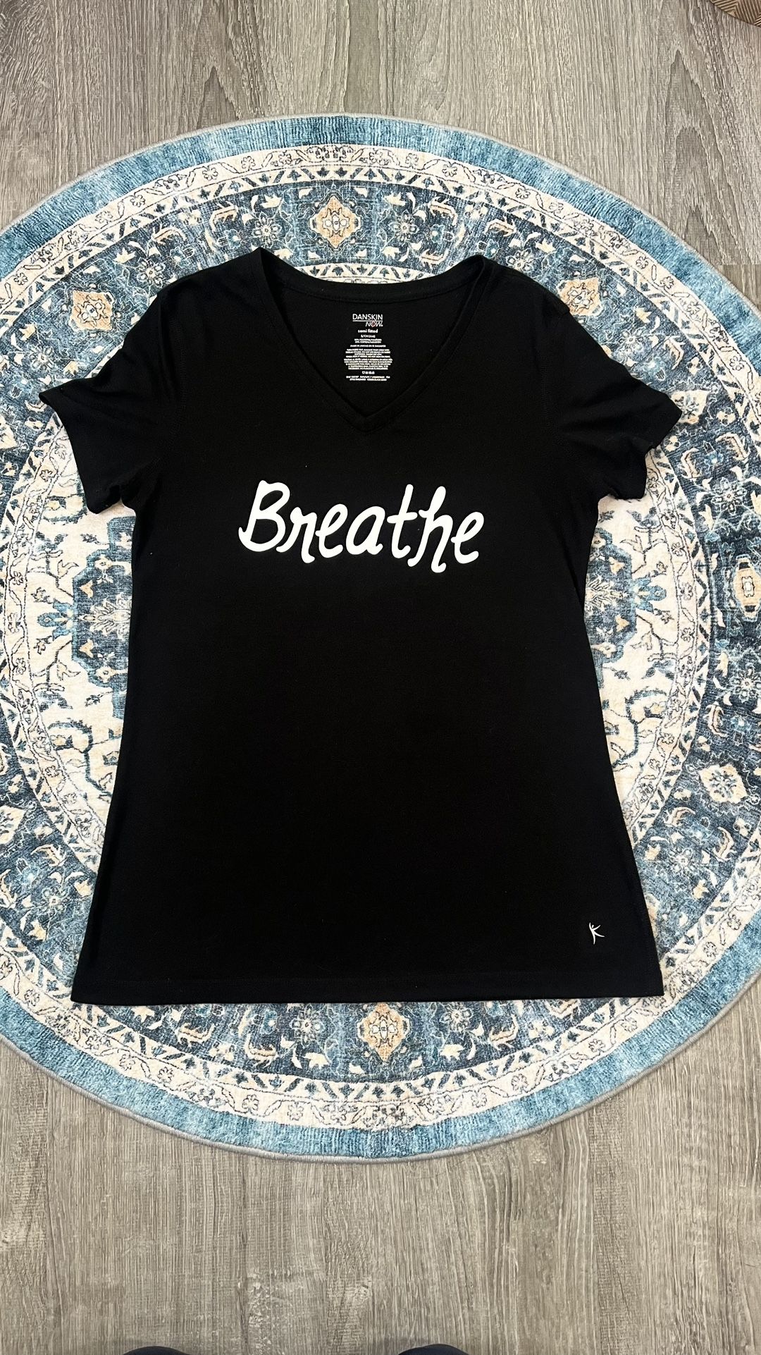 Danskin Small Black And White Breath Yoga Meditation Cotton Blend Short Sleeve Top