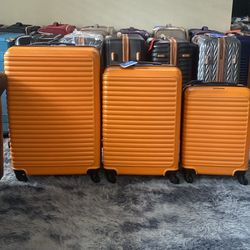 3 Piece Hardside Luggage Set Hardshell Lightweight Suitcase with TSA Lock Spinner Wheels 20in24in28in.(Orange) New - FULL SET
