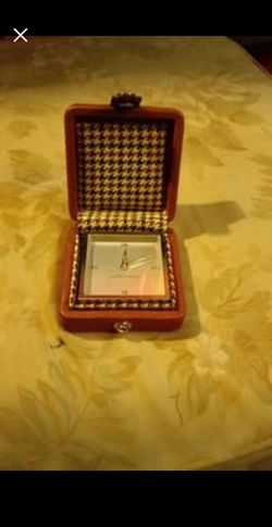 Vintage Cutter & Buck Travel Alarm Clock - Brown Case with Houndstooth Lining