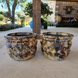 Rustic Flor de Lis Clay Pots . (Planters) Plants, Pottery, Talavera $55 cada una.