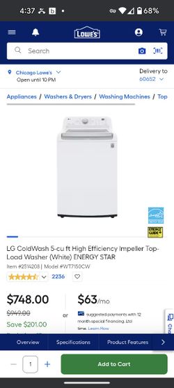 2022 LG Cold wash 5cu Ft Top Load Washer