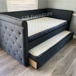 Twin Twin Grey Daybed With Orthopedic Mattress Included!!