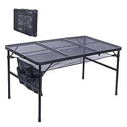 Large Black Mesh Folding Camping Table – Portable Outdoor Table with Storage