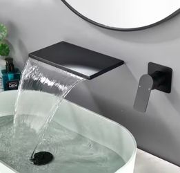Modern Single-Handle Wall Mount Roman Tub Faucet, 2-Hole Wide Waterfall Spout Bathtub Faucet in Matte Black