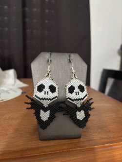 Jack Skellington Hand Beaded Halloween Earrings