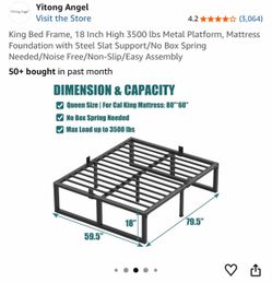 King Bed Frame, 18 Inch High