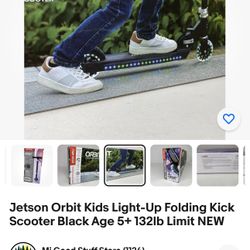 Jetson Orbit Kids Light-Up Folding Kick Scooter Black Age 5+ 132lb Limit NEW