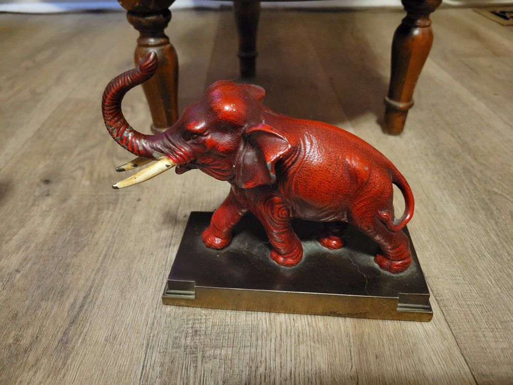 Vintage Elephant Bookend Figurine Heavy Cast Metal 