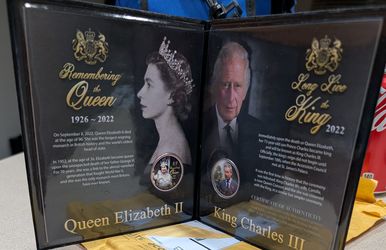 First commenmorative mint  collectable quarters of Queen Elizabeth n her son King Charles