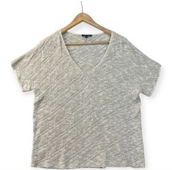 EILEEN FISHER Linen Blend Top Lattice Knit V Neck Sz Med Beige Boho Cottagecore