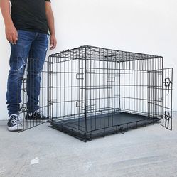 (New in box) $50 Folding 36” Dog Cage 2-Door Pet Crate Kennel w/ Tray 36”x23”x25” 