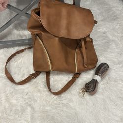 Brown Pleather Backpack