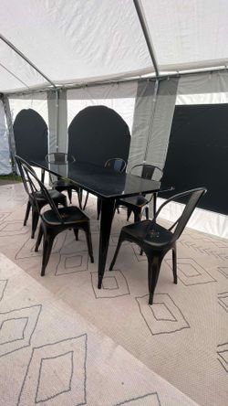 7 PIECE METAL CHAIRS AND TABLE