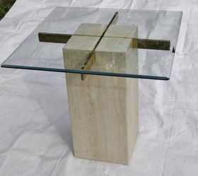 Artedi vintage occasional table in Travertine Brass Beveled Glass 1977