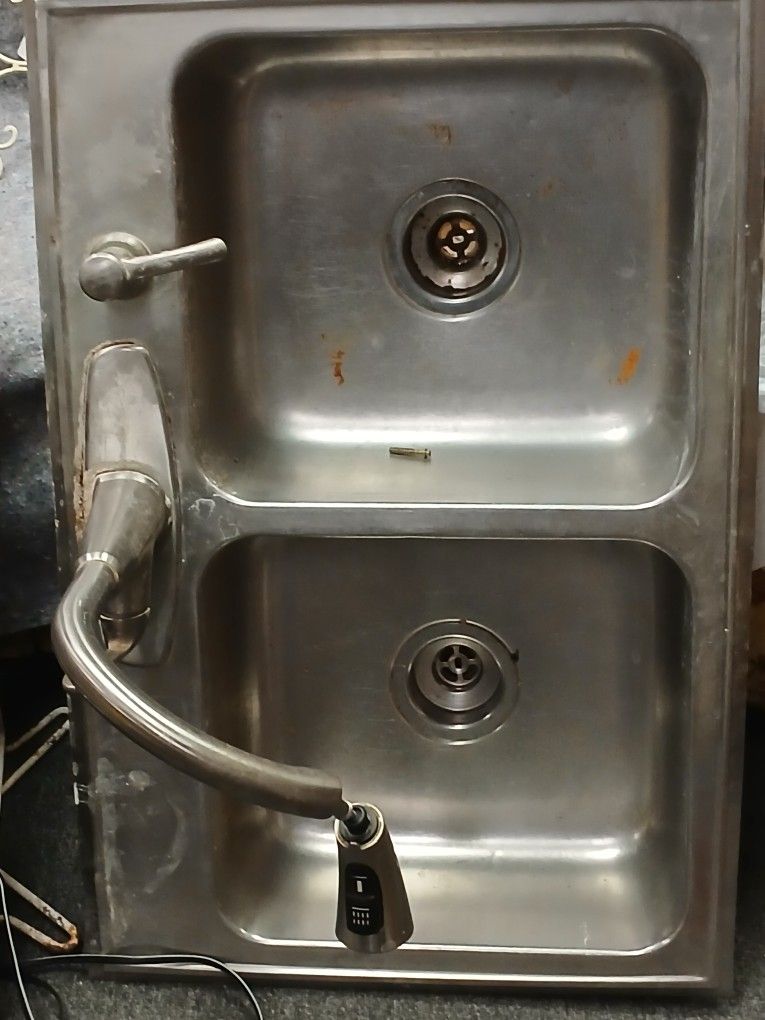 Used Stainless Steel Kitchen Double Sink Complete With Fawcett