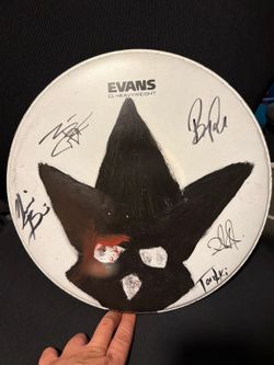 Signed In Flames Hand-Painted Drum Head – Band Signed Memorabilia