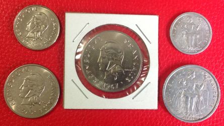 1965-1973 French Polynesia Francs lot of 5.