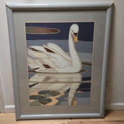 Jung Park SIGNED Framed Swan Artwork 44x35" Neo Art Deco
