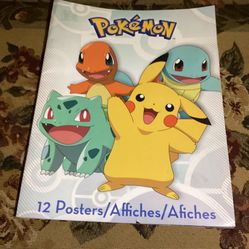 Pokémon 12-Poster Set Charizard Pikachu Gengar Bulbasaur Charmander Mini Book
