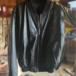 Identity Inc Size M Black Leather Jacket W/rolling Stones Emblem. 