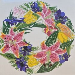 Framed Hand-Painted Swedish Linen Floral Artwork