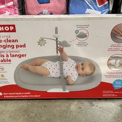 Skip Hop Baby Changing Pad Nursery Style Wipe-Clean Contoured with Cushioned Foam, Non-Skid Base, Built-in Safety Belt & Tuck-Away Toy Bar, Grey