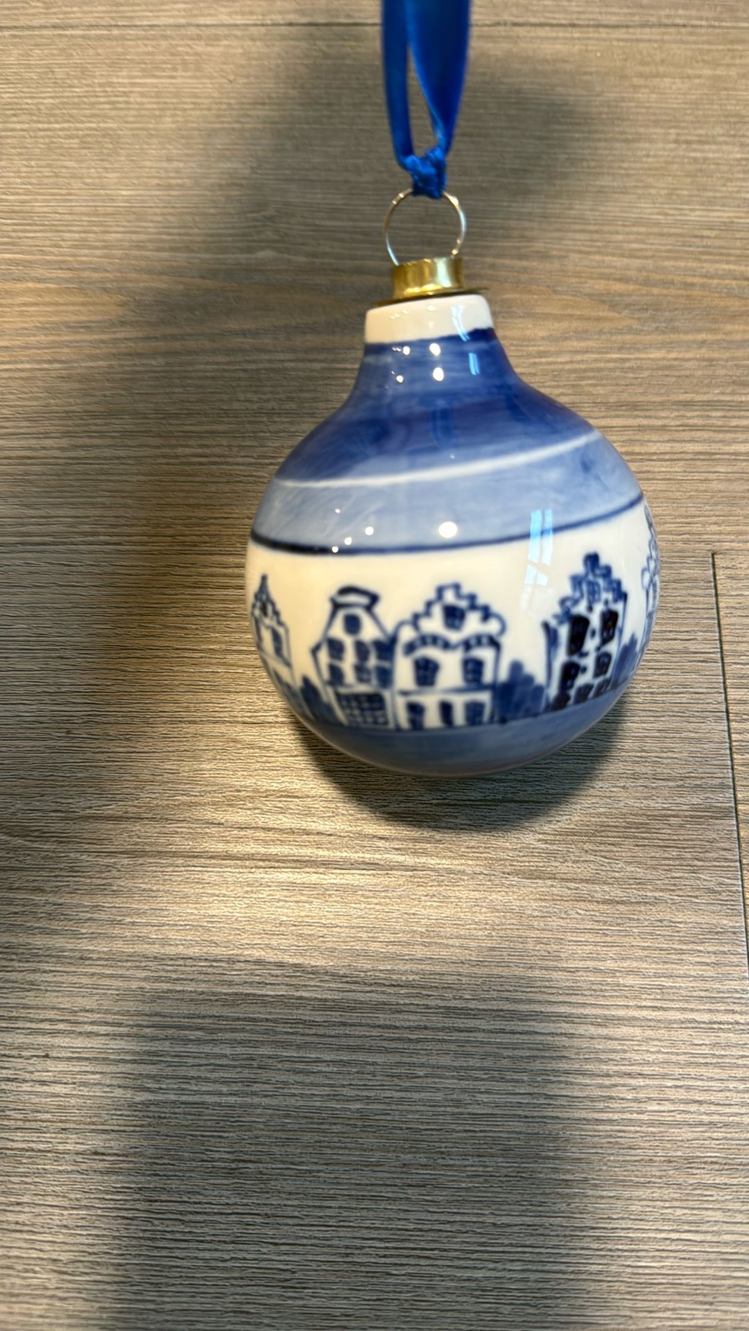 Delft Holland Blue & White Famous Canal Houses Painted Christmas 3" Ornament