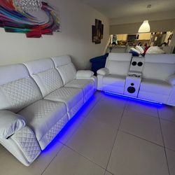 Sofa Y Loveseat (2) Reclinable Led Electrico 