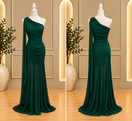 Emerald Rhapsody One-Shoulder Ruched Maxi Dress