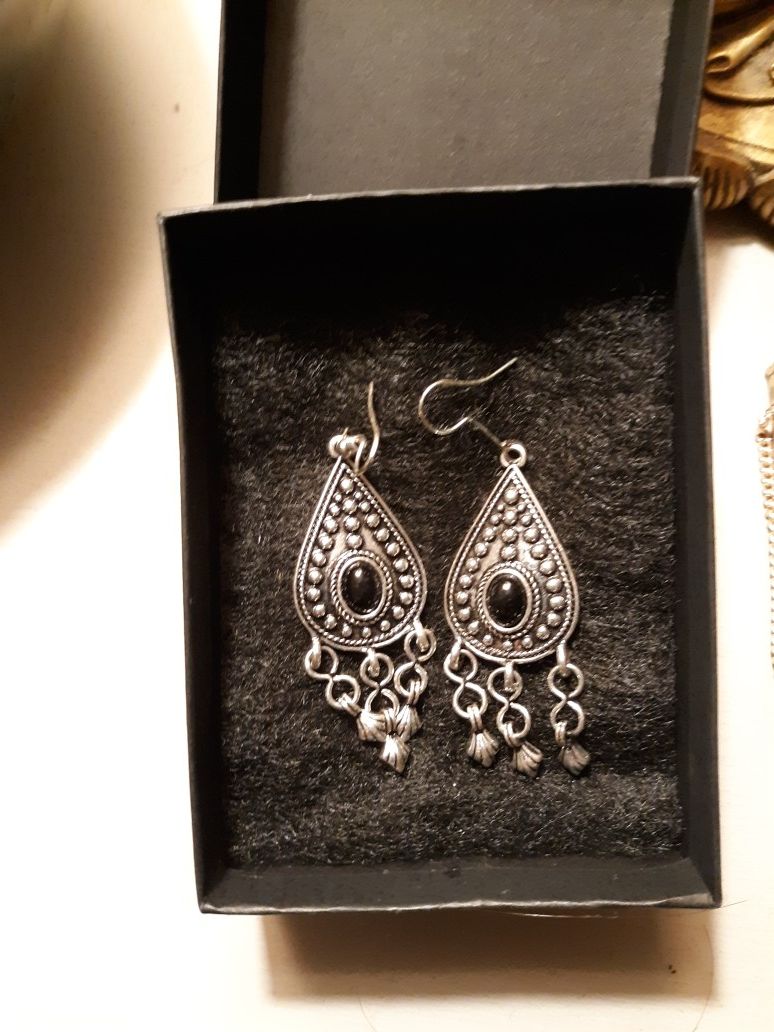 Silver and black earrings