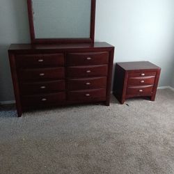 Red Cherry Dresser With Mirror N Nightstand 