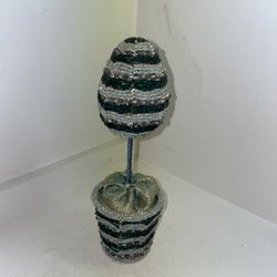 Vintage beaded wire egg in matching bucket 9" tall unique Easter beaded egg
