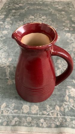 Rustic Red Ceramic Pitcher Vase / Farmhouse Home Decor