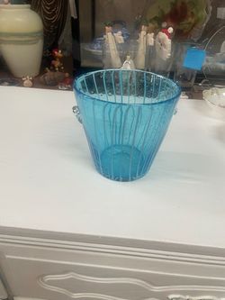 Vintage mid century modern art glass hand blown ice bucket