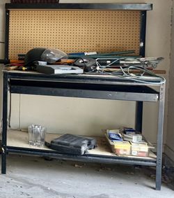 WORKBENCH --- WOOD TOP AND PEG BOARD